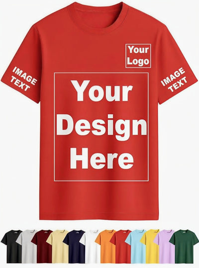 Customized Round Neck T-Shirt - Print Photo, Text, Logo or Company Name | Custom T Shirt for Men & Women