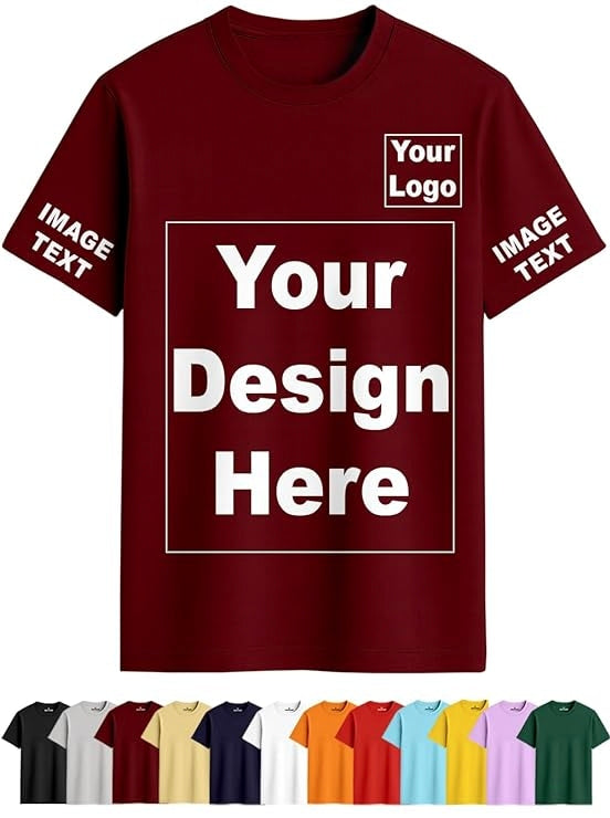 Customized Round Neck T-Shirt - Personalised Print-Photo, Text, Logo or Company Name | Custom T Shirt for Men & Women