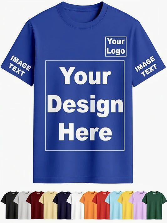 Customized Round Neck T-Shirt - Personalised Print-Photo, Text, Logo or Company Name | Custom T Shirt for Men & Women