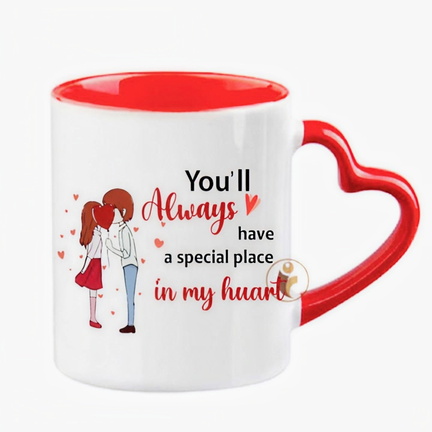 Personalized Photo Printed Coffee Mug for All Occasions - (White & Red 1 Ceramic Printed 2 Mug - 325 ML) (Red heart handle)