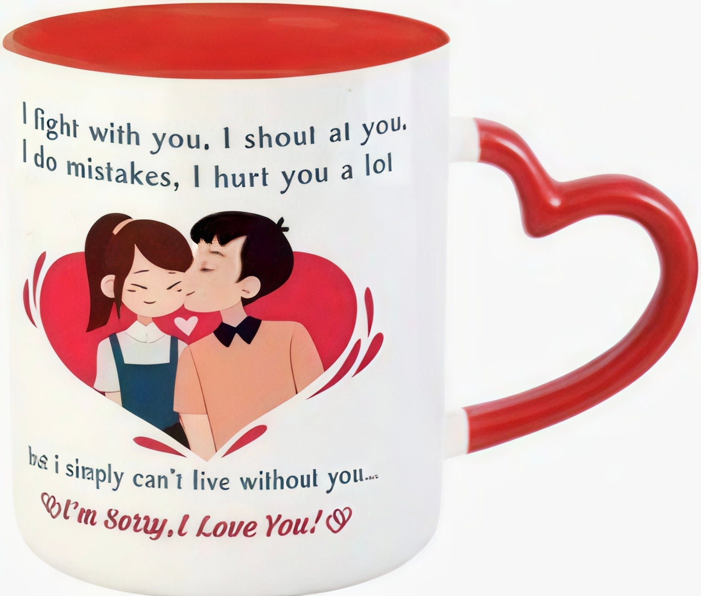 Personalized Photo Printed Coffee Mug for All Occasions - (White & Red 1 Ceramic Printed 2 Mug - 325 ML) (Red heart handle)