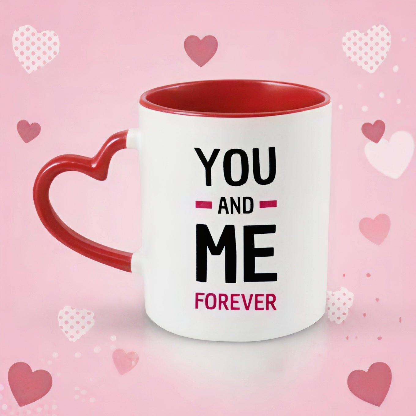 Personalized Photo Printed Coffee Mug for All Occasions - (White & Red 1 Ceramic Printed 2 Mug - 325 ML) (Red heart handle)
