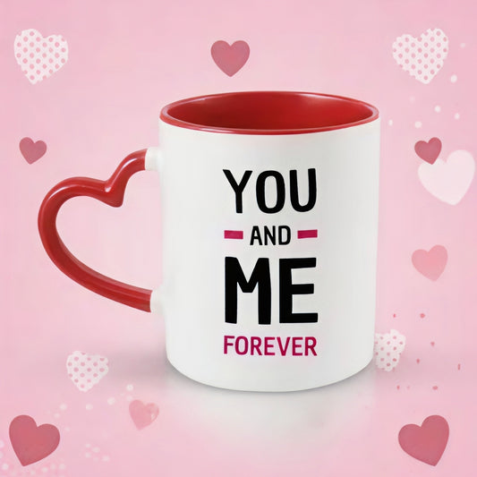 Personalized Photo Printed Coffee Mug for All Occasions - (White & Red 1 Ceramic Printed 2 Mug - 325 ML) (Red heart handle)