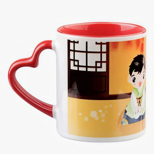 Personalized Photo Printed Coffee Mug for All Occasions - (White & Red Ceramic Printed  Mug - 325 ML) (Red heart handle)
