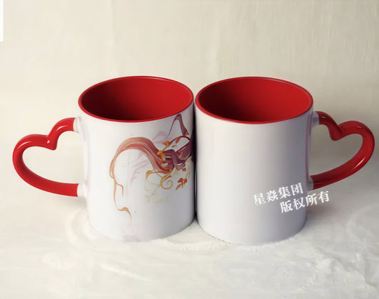 Personalized Photo Printed Coffee Mug for All Occasions - (White & Red Ceramic Printed  Mug - 325 ML) (Red heart handle)